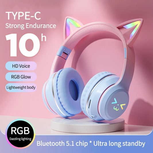 MeowGlow Beats – Auriculares RGB con Orejitas de Gato y Sonido Estéreo